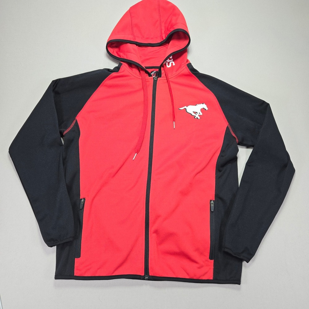 CFL Stampeder Hoodie Full Zip Jacket Athletic Horse Logo Red Black‎ Men's M